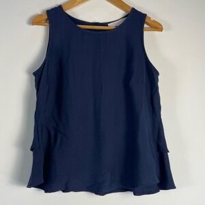Loft Sleeveless Peplum Hem Button Back Top‎ Size S NEW Navy Casual Feminine